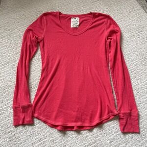 Op Kids Girls XL 15-17 Rose Pink Waffle Knit Thermal V-Neck Long Sleeve‎ Shirt